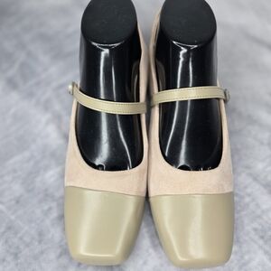 Mary Jane ballet flats featuring suede material and a buckle strap
